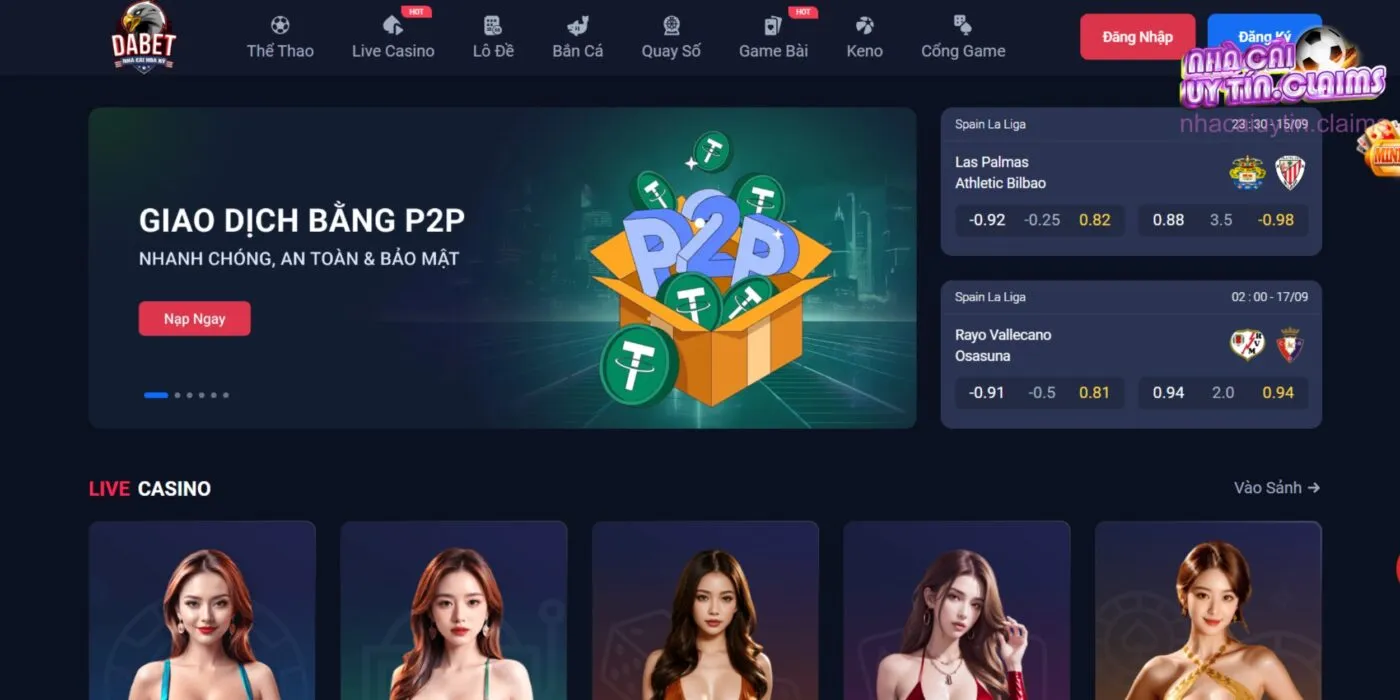 Giao diện tổng thể website của nhà cái Dabet