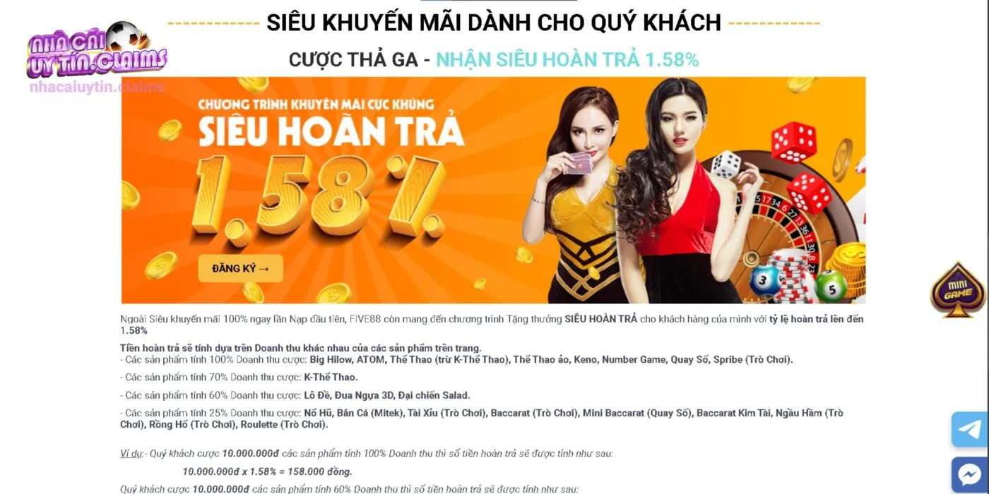 Siêu Hoàn Trả 1.58% Tại Nhà Cái FIVE88